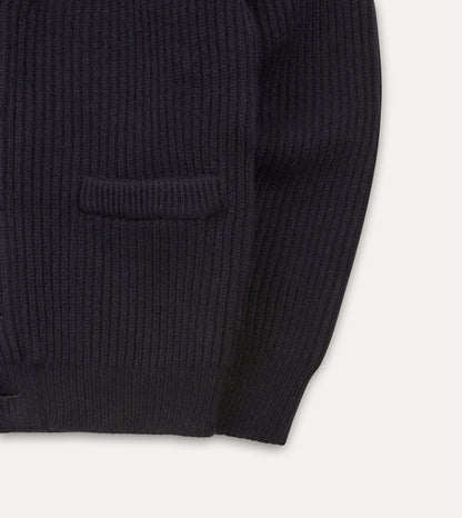 Drake's Navy Lambswool Shawl Collar Cardigan