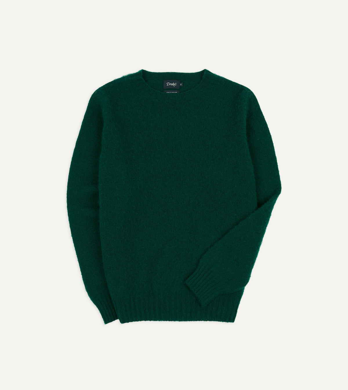 Drake's Forest Green Brushed Shetland Crew Neck Jumper