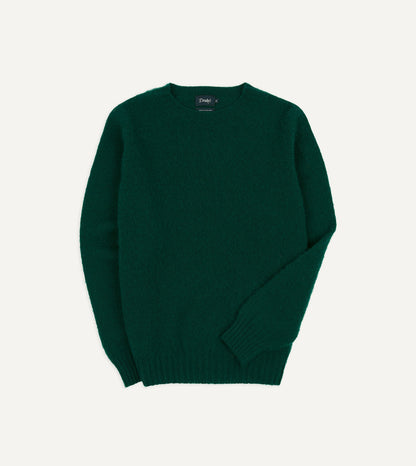 Drake's Forest Green Brushed Shetland Crew Neck Jumper