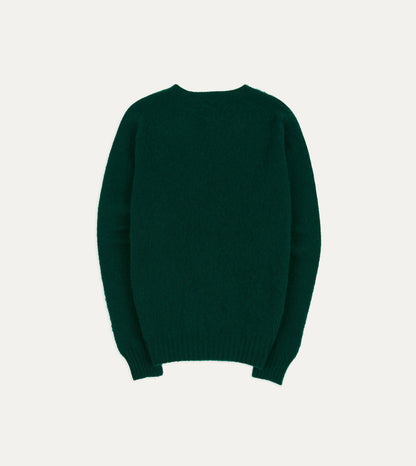 Drake's Forest Green Brushed Shetland Crew Neck Jumper