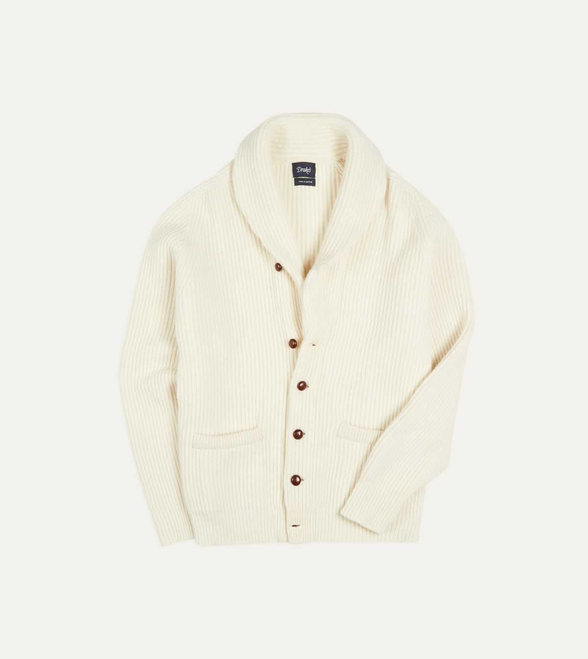 Drake's Ecru Lambswool Shawl Collar Cardigan