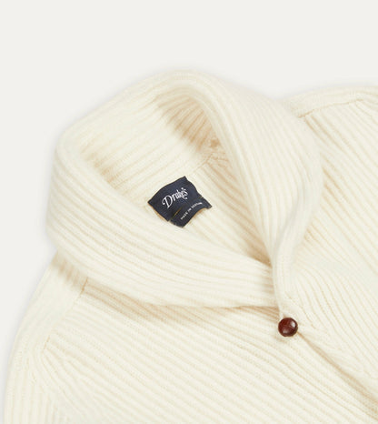 Drake's Ecru Lambswool Shawl Collar Cardigan
