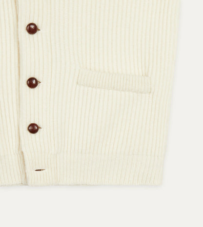 Drake's Ecru Lambswool Shawl Collar Cardigan