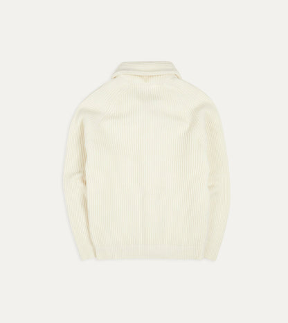 Drake's Ecru Lambswool Shawl Collar Cardigan