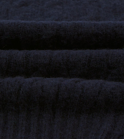 Drake's Navy Brushed Cable Knit Shetland Crew Neck Jumper