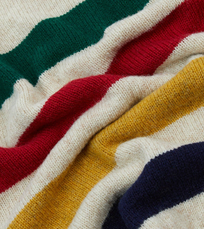 Drake's Ecru Multi Thick Stripe Brushed Shetland Crew Neck Jumper