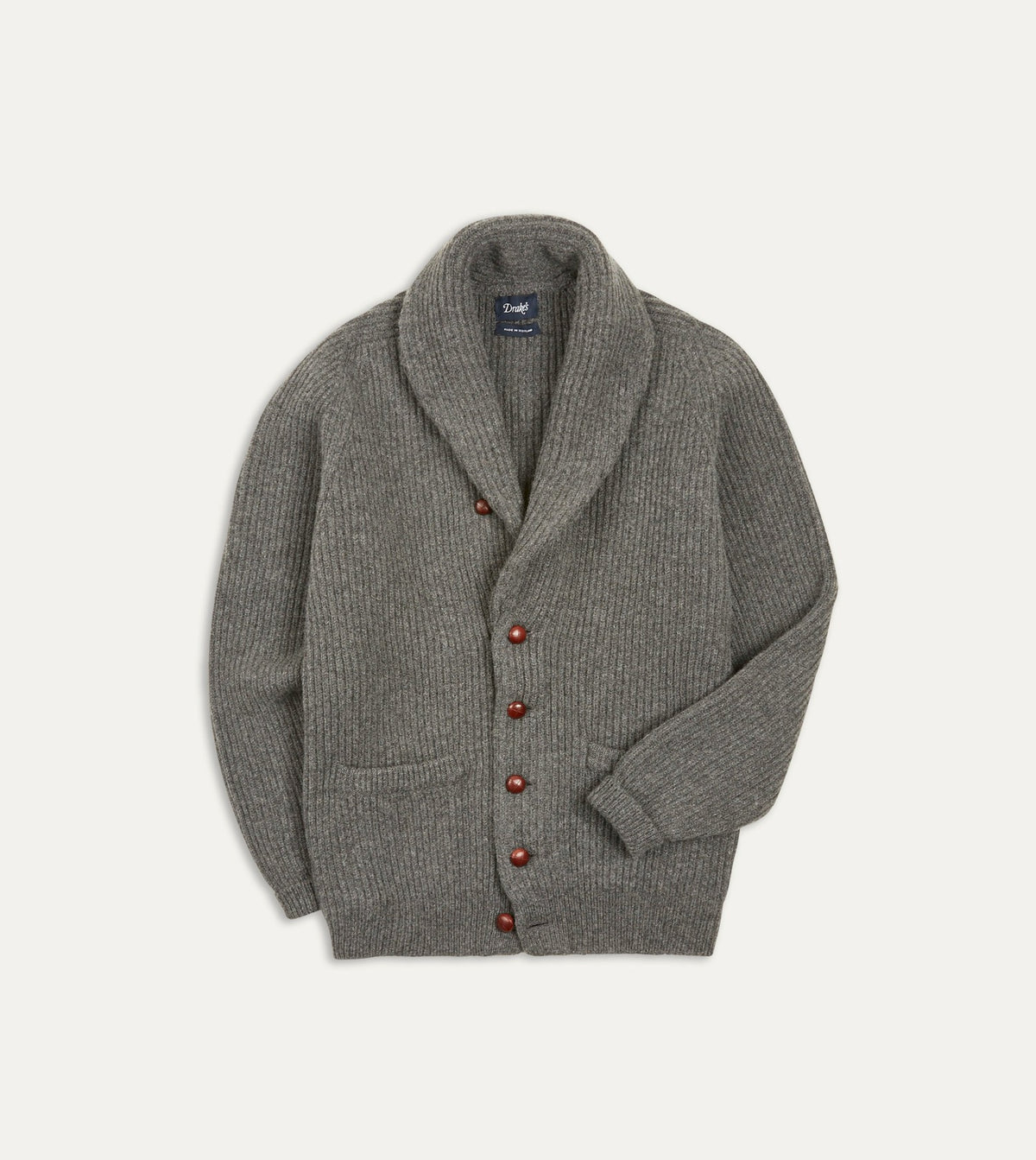 Drake's Grey Lambswool Shawl Collar Cardigan