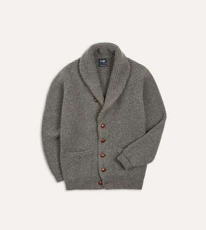 Drake's Grey Lambswool Shawl Collar Cardigan