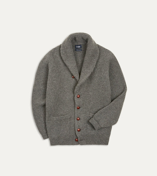 Drake's Grey Lambswool Shawl Collar Cardigan