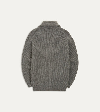 Drake's Grey Lambswool Shawl Collar Cardigan