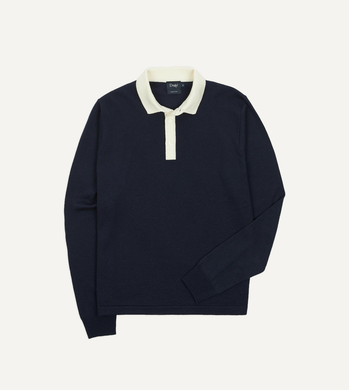 Drake's Navy Merino Wool Knitted Rugby Shirt