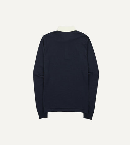 Drake's Navy Merino Wool Knitted Rugby Shirt
