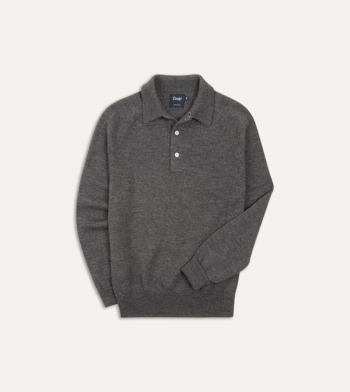 Drake's Grey Merino Wool Knitted Polo