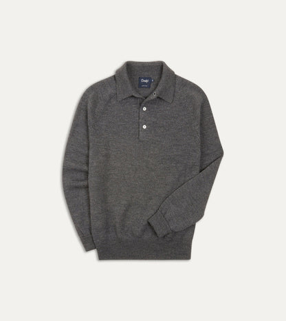 Drake's Grey Merino Wool Knitted Polo