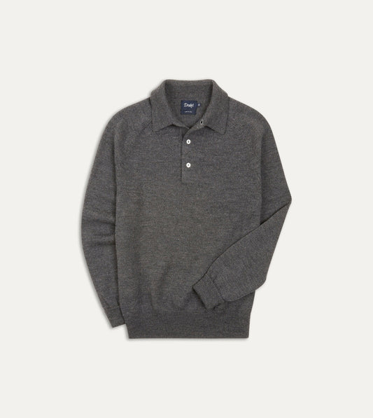 Drake's Grey Merino Wool Knitted Polo