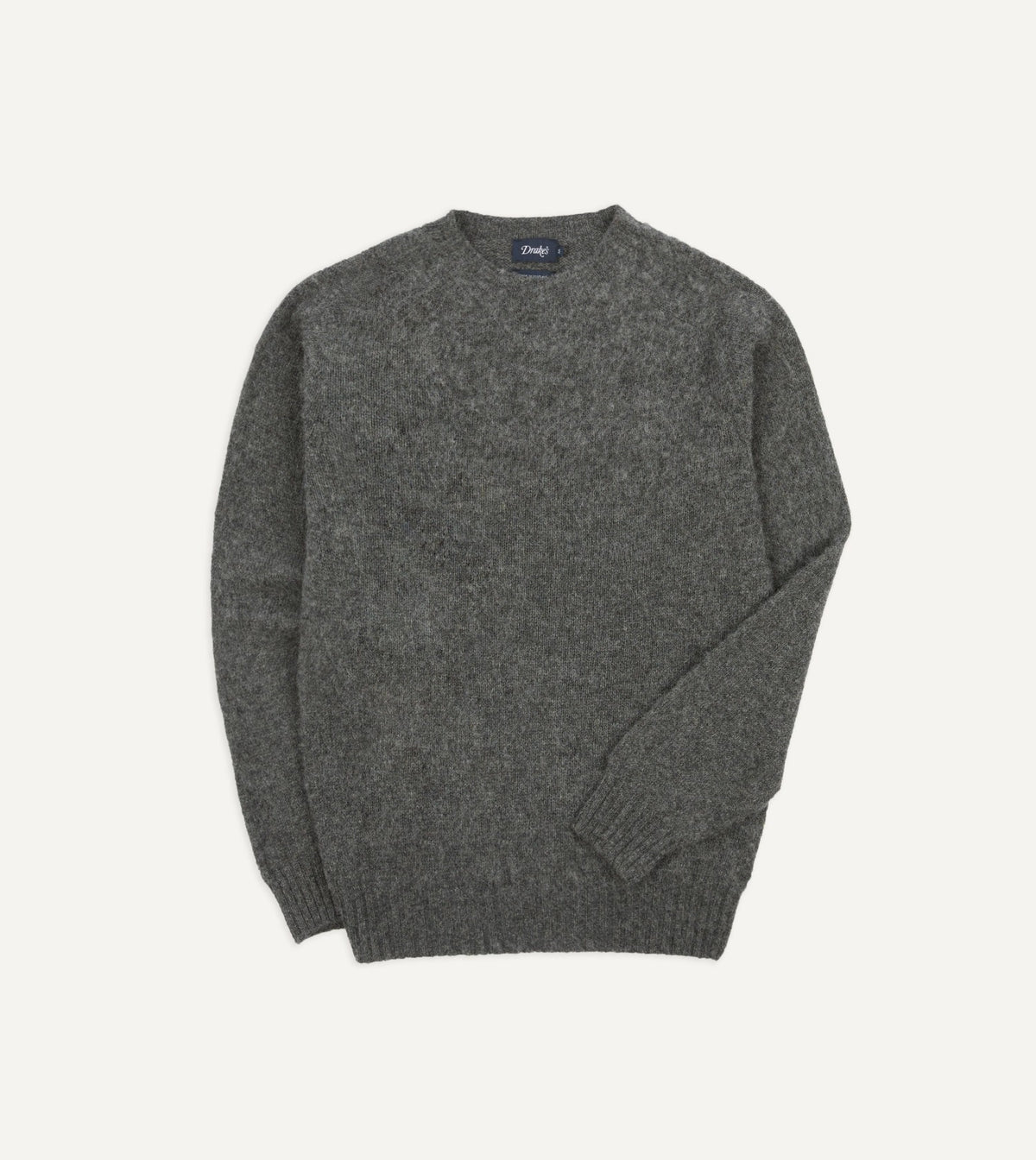 Drake's Charcoal Brushed Shetland Crew Neck Jumper