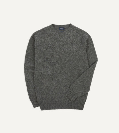 Drake's Charcoal Brushed Shetland Crew Neck Jumper
