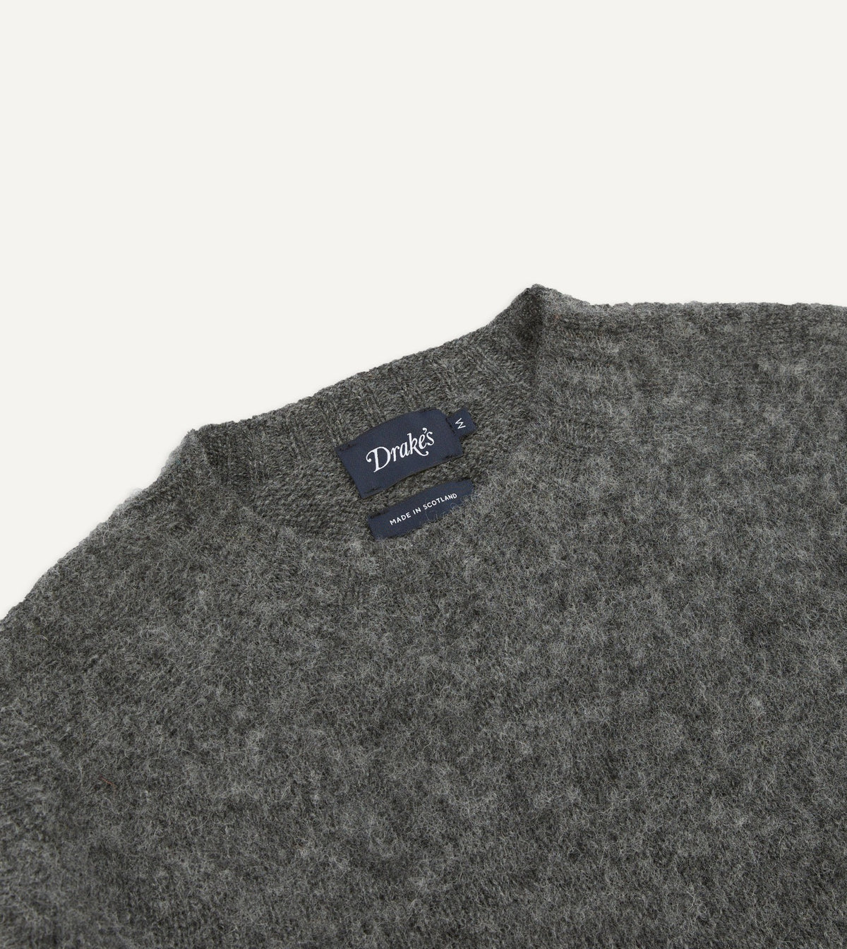 Drake's Charcoal Brushed Shetland Crew Neck Jumper