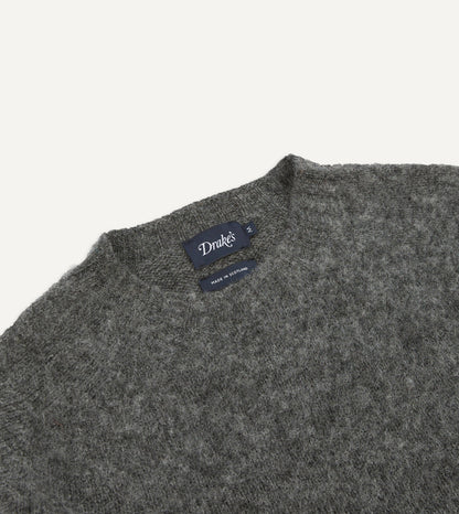 Drake's Charcoal Brushed Shetland Crew Neck Jumper