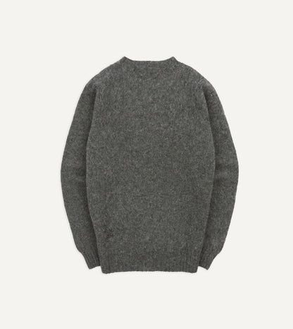 Drake's Charcoal Brushed Shetland Crew Neck Jumper