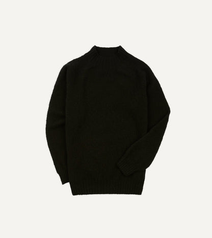 Drake's Black Brushed Shetland Mock Neck Jumper
