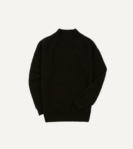 Drake's Black Brushed Shetland Mock Neck Jumper