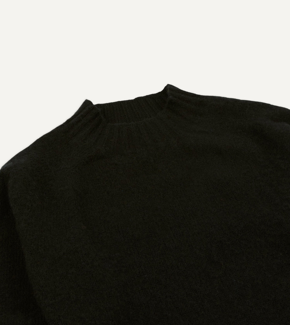 Drake's Black Brushed Shetland Mock Neck Jumper