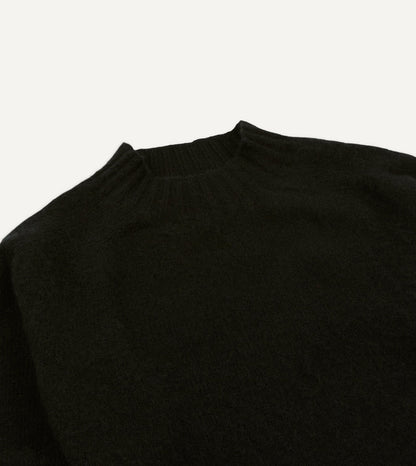 Drake's Black Brushed Shetland Mock Neck Jumper