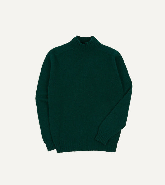 Drake's Green Brushed Shetland Mock Neck Jumper