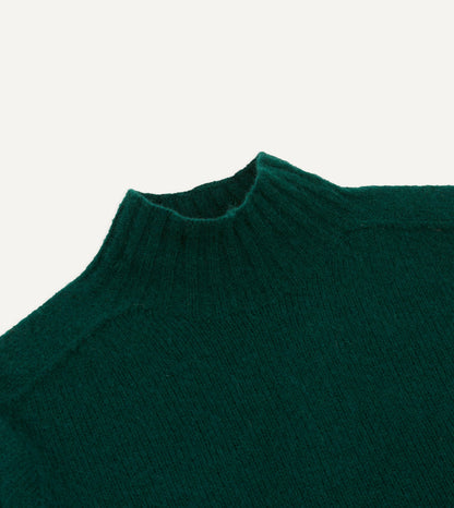 Drake's Green Brushed Shetland Mock Neck Jumper