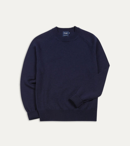 Drake's Navy Merino Crew Neck Jumper