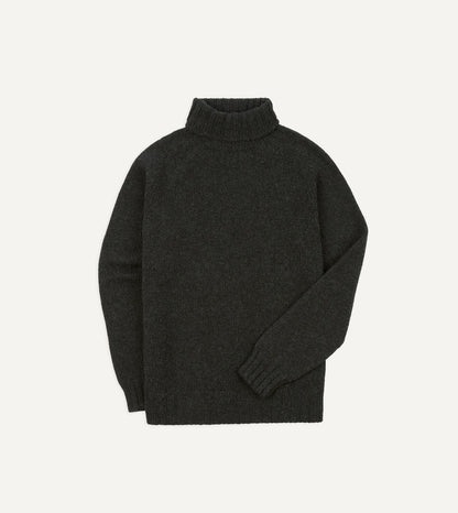 Drake's Charcoal Lambswool Submariner Roll Neck Jumper