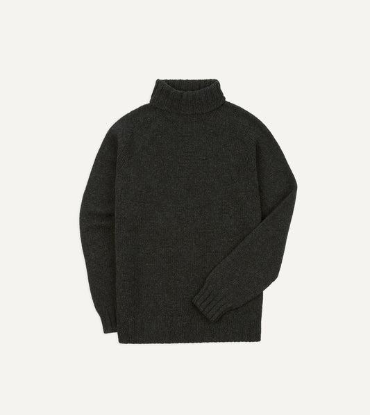 Drake's Charcoal Lambswool Submariner Roll Neck Jumper