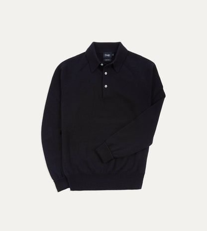 Drake's Navy Merino Wool Knitted Polo