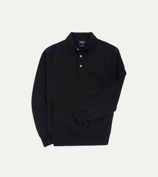 Drake's Navy Merino Wool Knitted Polo