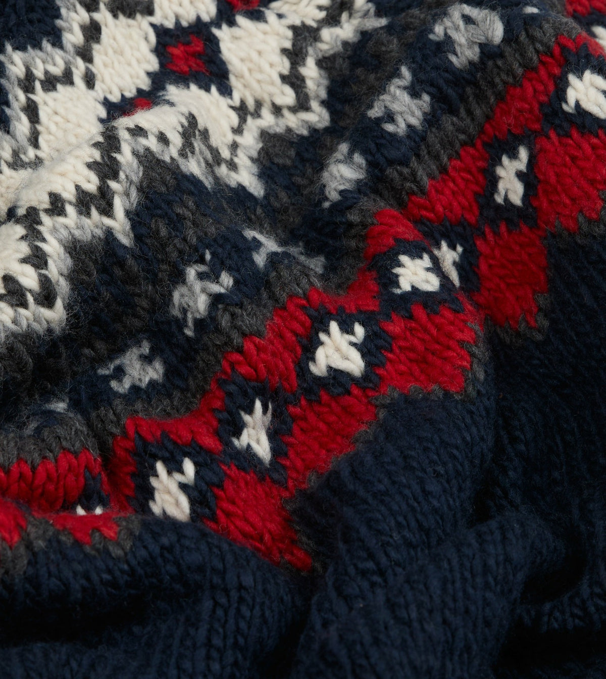 Drake's Chamula Navy and Red Fairisle Shawl Collar Cardigan