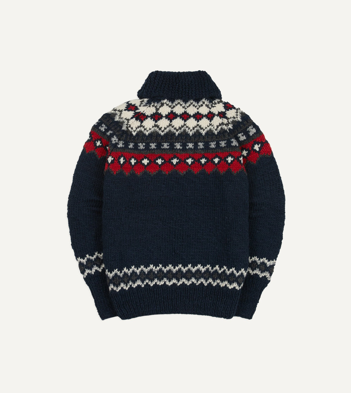 Drake's Chamula Navy and Red Fairisle Shawl Collar Cardigan