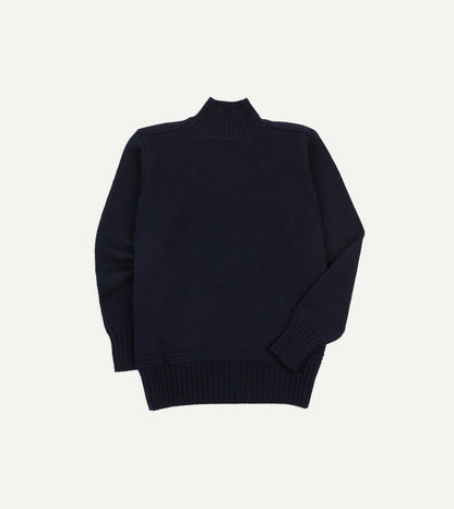 Drake's Navy Heavyweight Mock Neck Jumper