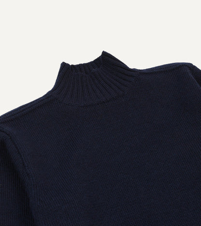 Drake's Navy Heavyweight Mock Neck Jumper