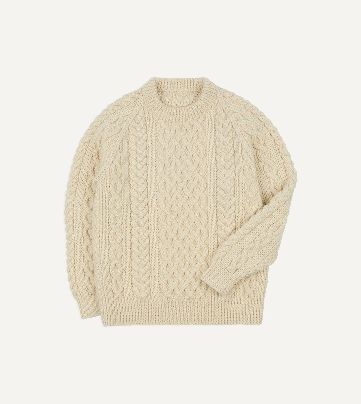 Drake's Ecru Wool Aran Jumper