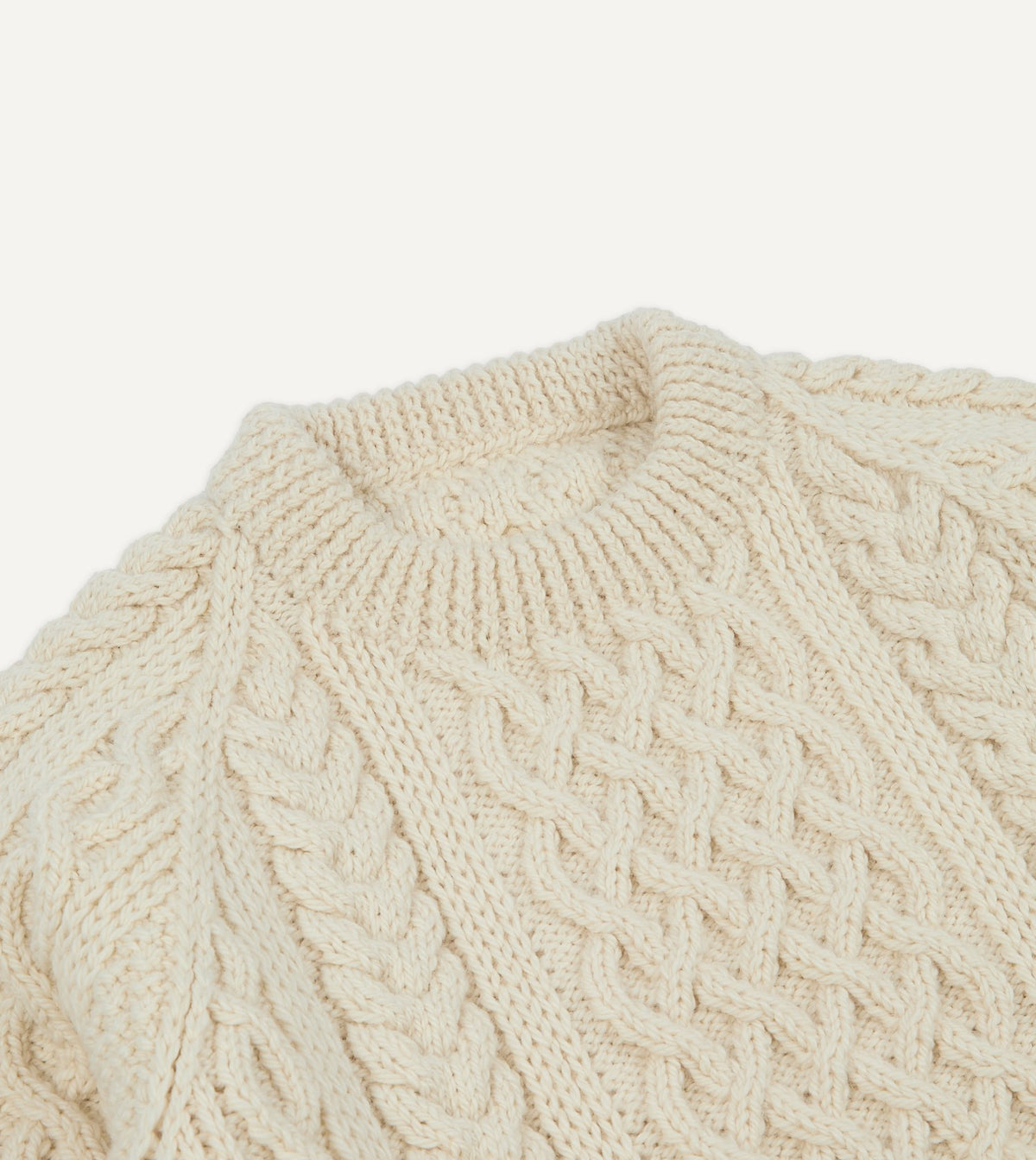 Drake's Ecru Wool Aran Jumper