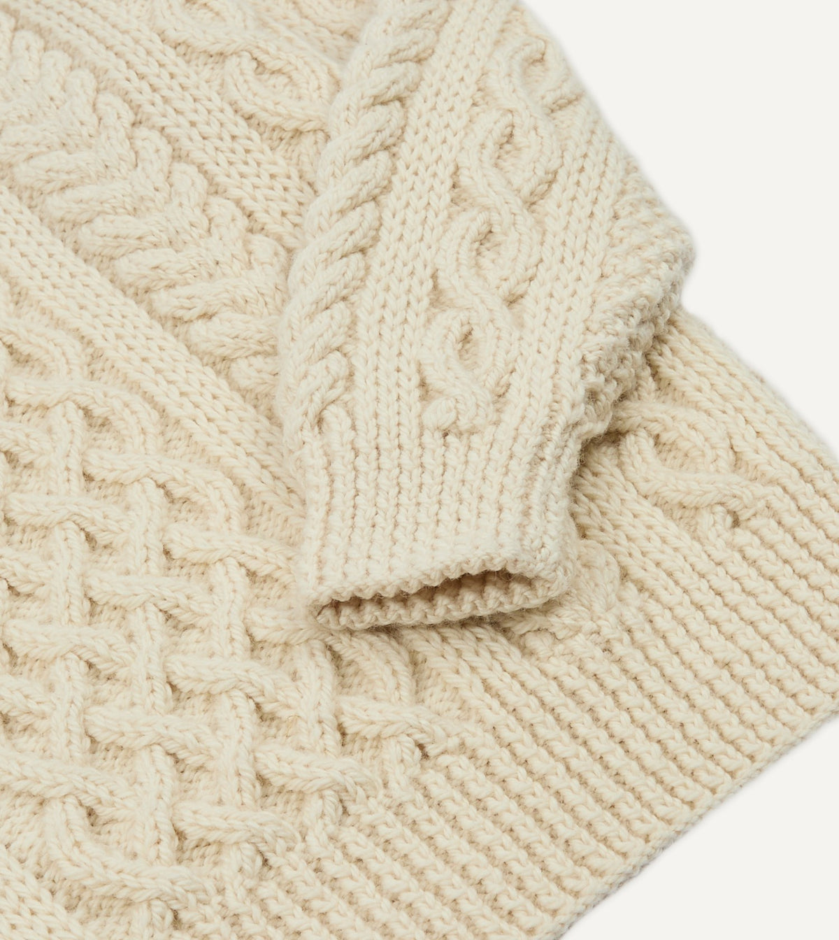 Drake's Ecru Wool Aran Jumper
