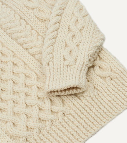Drake's Ecru Wool Aran Jumper