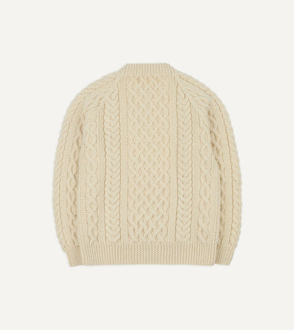 Drake's Ecru Wool Aran Jumper