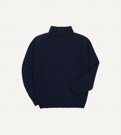 Drake's Navy Lambswool Submariner Roll Neck Jumper