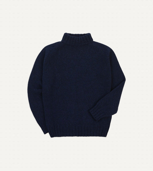 Drake's Navy Lambswool Submariner Roll Neck Jumper