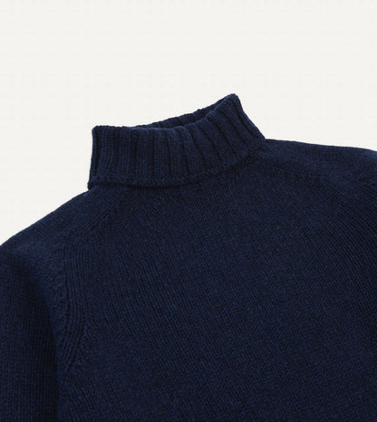 Drake's Navy Lambswool Submariner Roll Neck Jumper