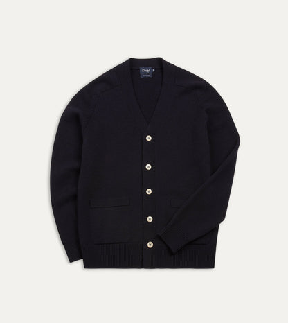 Drake's Navy Lambswool 6 Button Cardigan