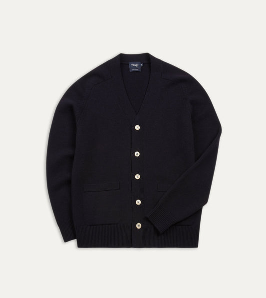 Drake's Navy Lambswool 6 Button Cardigan