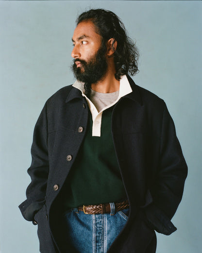 Drake's Green Merino Wool Knitted Rugby Shirt